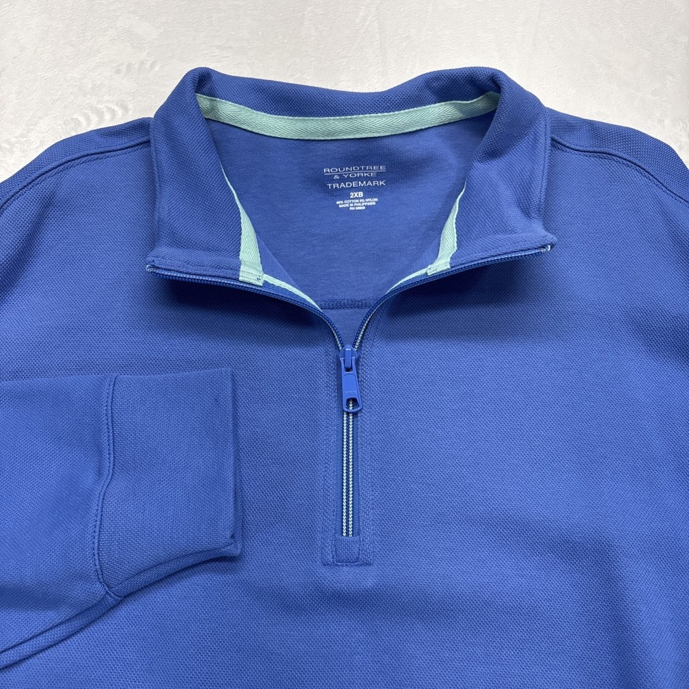 Roundtree & Yorke Polo Sweater 1/4 Zip Men's 2XB Blue Long Sleeve Pull Over